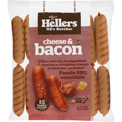 HELLERS CHEESE AND BACON SAUSAGES